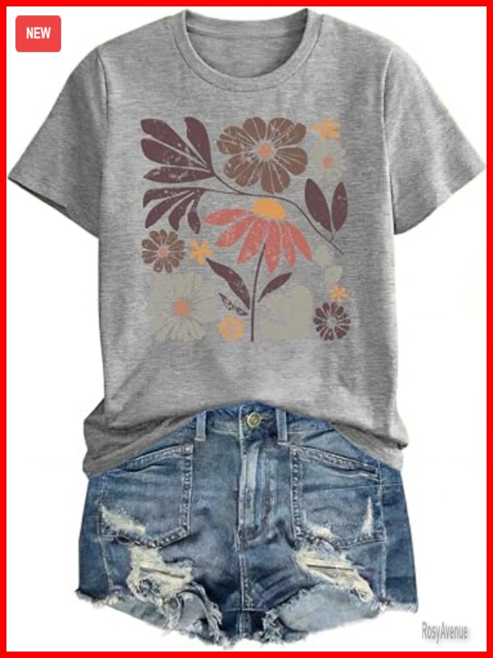 Womens Boho Floral Graphic Tee Vintage Style Short Sleeve Crew Neck T-Shirt